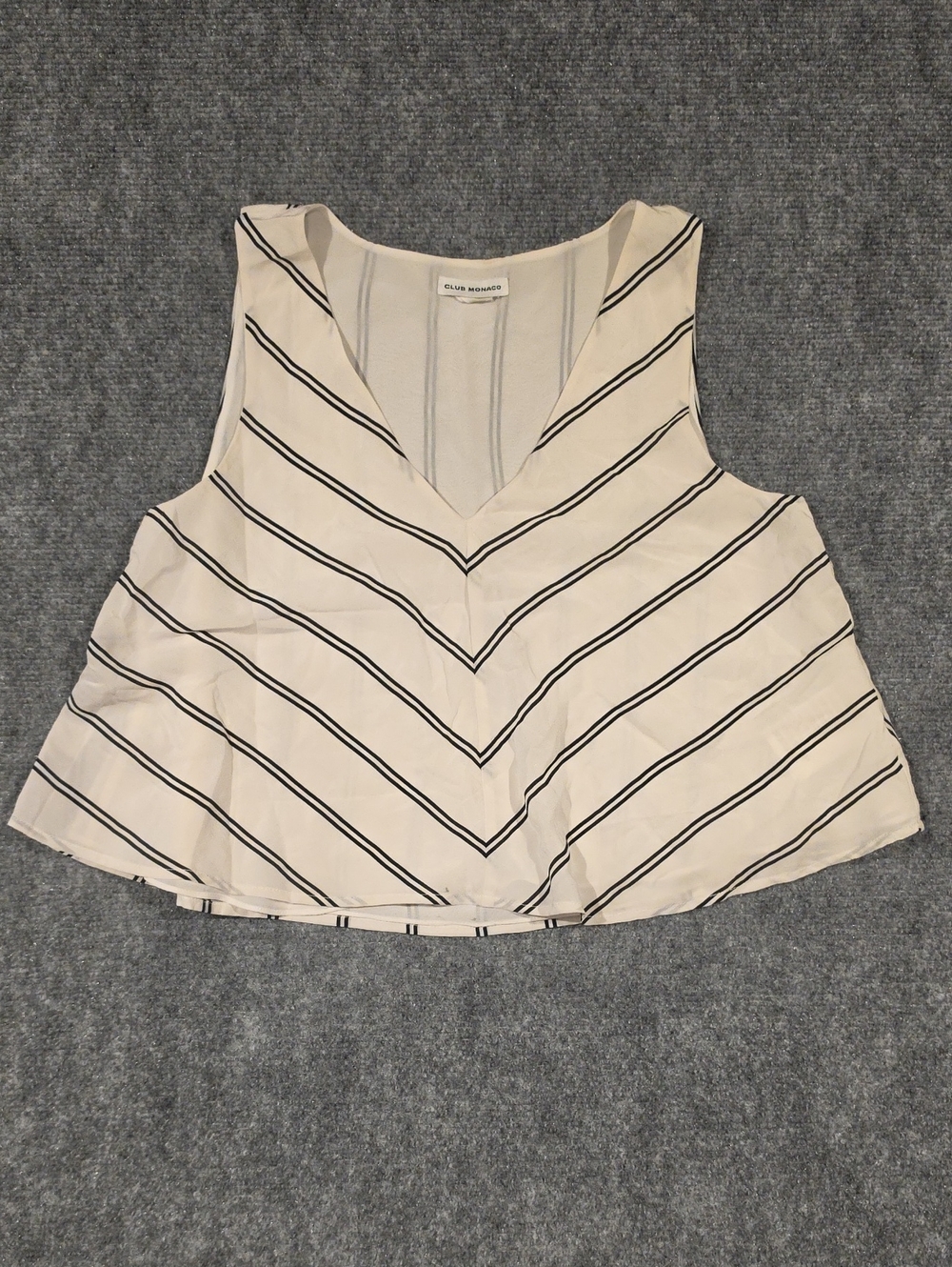 Club Monaco Cream and Black Striped V-Neck Tank XS